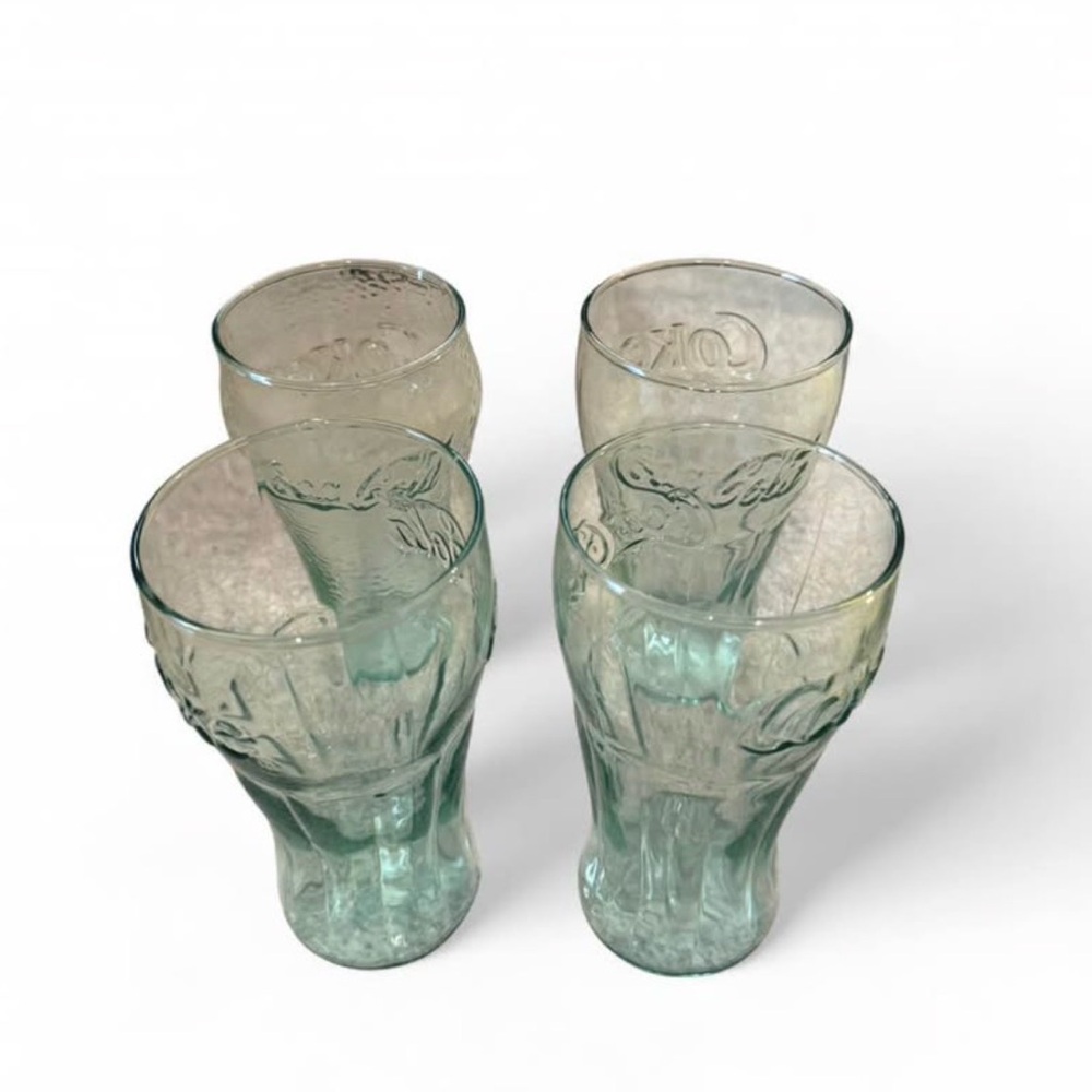 Coca Cola Embossed Glass Set - Light Green and Clear